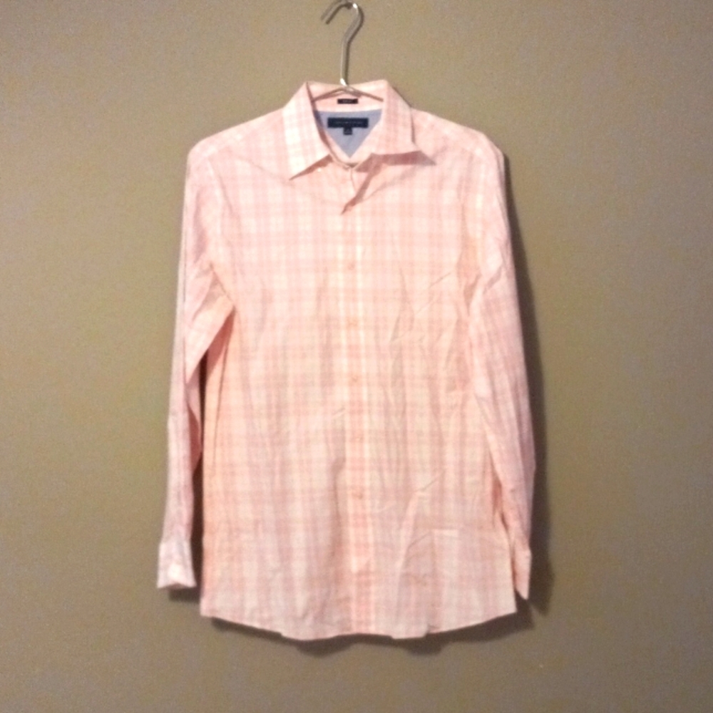 Tommy Hilfiger 16 Mens Checked Button Down Dress Shirt White Light Pink